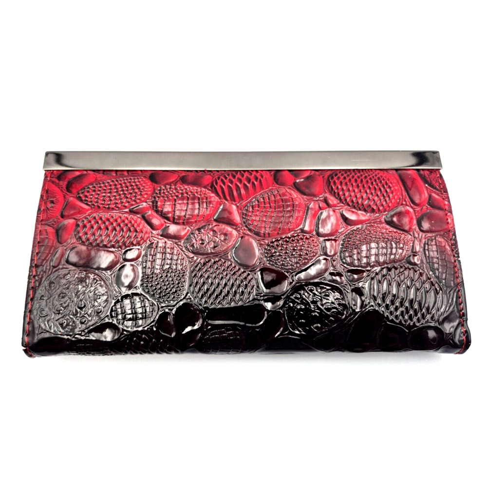 Lumix Black Red Faux Leather Clutch Purse NEW 7X3"